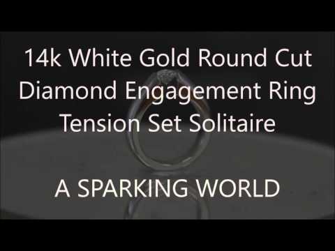 14k White Gold Round Cut Diamond Engagement Ring Tension Set Solitaire 0.50ct  - ASW - 770N