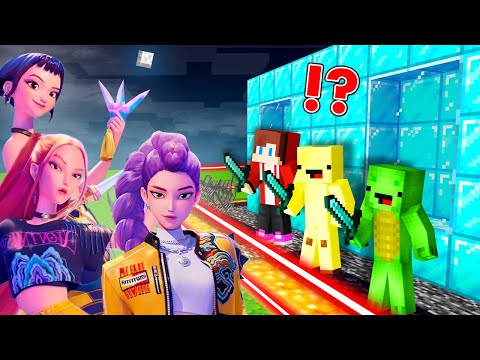 Rumi Kpop Demon Hunter , Mira , Zoey vs Security House in Minecraft Maizen JJ and Mikey - Challenge