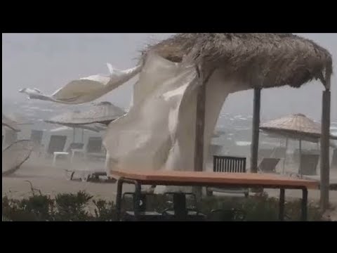 The roofs fly and trees are falling! ⚠️ A terrible storm and scary winds hits Istanbul , Turkey