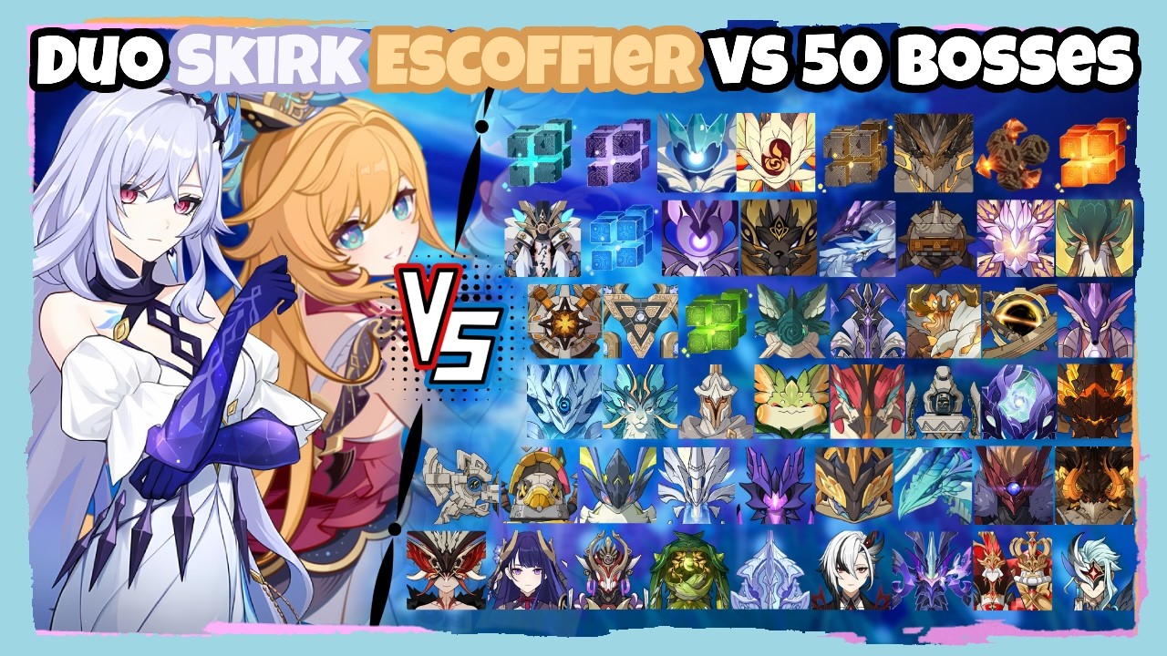 Duo Skirk and Escoffier vs 50 Bosses (WL 9) Without Food Buff | Genshin Impact