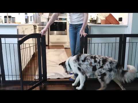 PAWLAND 144-inch Extra Wide 30-inches Tall Dog gate with Door Walk Through, Freestanding Wire pet