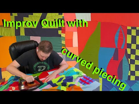 Modern Improv Block with Curved Piecing: Crazy Quilt made with Solid Scraps (More is More!)