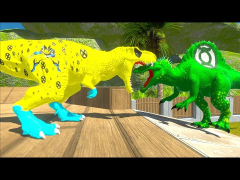 WOLVERINE T-REX vs GREEN LANTERN SPINOSAURUS DEATH RUN - Animal Revolt Battle Simulator