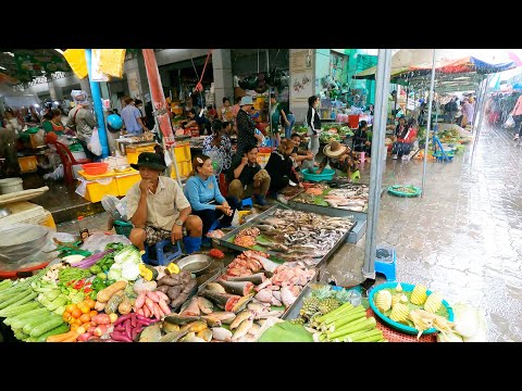 Khmer Food Market View in Rainy Season - Food Video Compilation of BTP & Central Markets