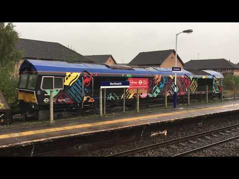 66718 "Sir Peter Hendy" brightens up a very grey and wet Northwich on 6M17 Redcar to Fiddlers Ferry