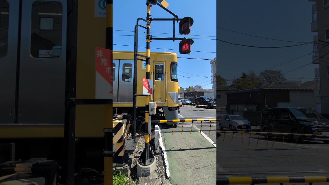 鷹の台第3号踏切を西武2000系黄色い電車2091Fが通過します。 カンカン警報機音ASMR #shorts