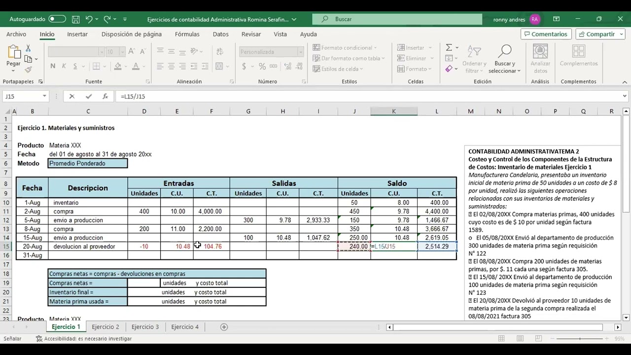 Ejercicios de contabilidad administrativa