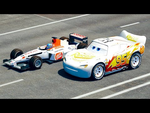 Lightning McQueen White Edition vs F1 BAR Honda 2003 - Drag Race 20 KM