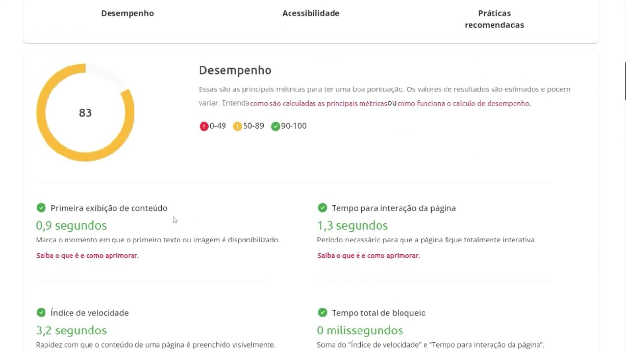 Teste de performance hospedagem de sites com pagespeed