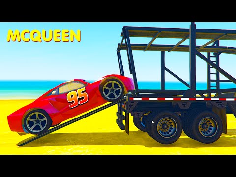 Lightning McQueen TRANSPORTATION with Kids Spiderman Cartoon and Childrens Nursery Rhymes Songs Video