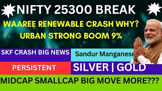 NIFTY 25300 BREAK💥WAAREE RENEWABLE NEWS PERSISTENT SHARE NEWS💥Sandur Manganese NEWS SILVER GOLD NEWS