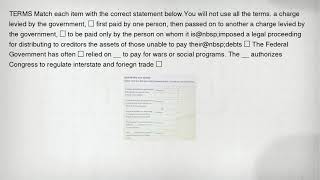 TERMS Match each item with the correct statement below.You will not use all the terms. a charge levi