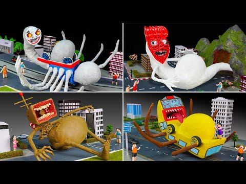 😱 All MONSTER Trevor Henderson Pregnant: BUS EATER, CURSED THOMAS, BRIDGE WORM vs MEGAHORN with clay