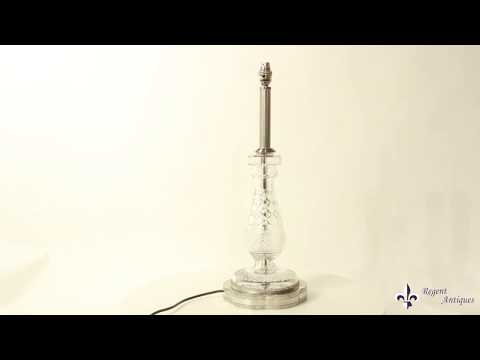 Antique Art Deco Pair Cut Glass & Silver Plate Table Lamps