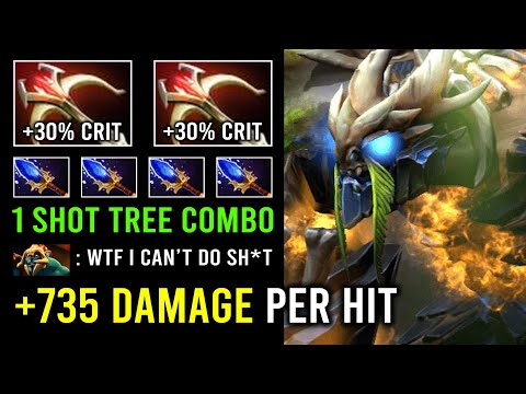+735 Damage Per Hit 1 Shot Tree Combo Against Mid Huskar with 60% Crit Rate Tiny Dota 2