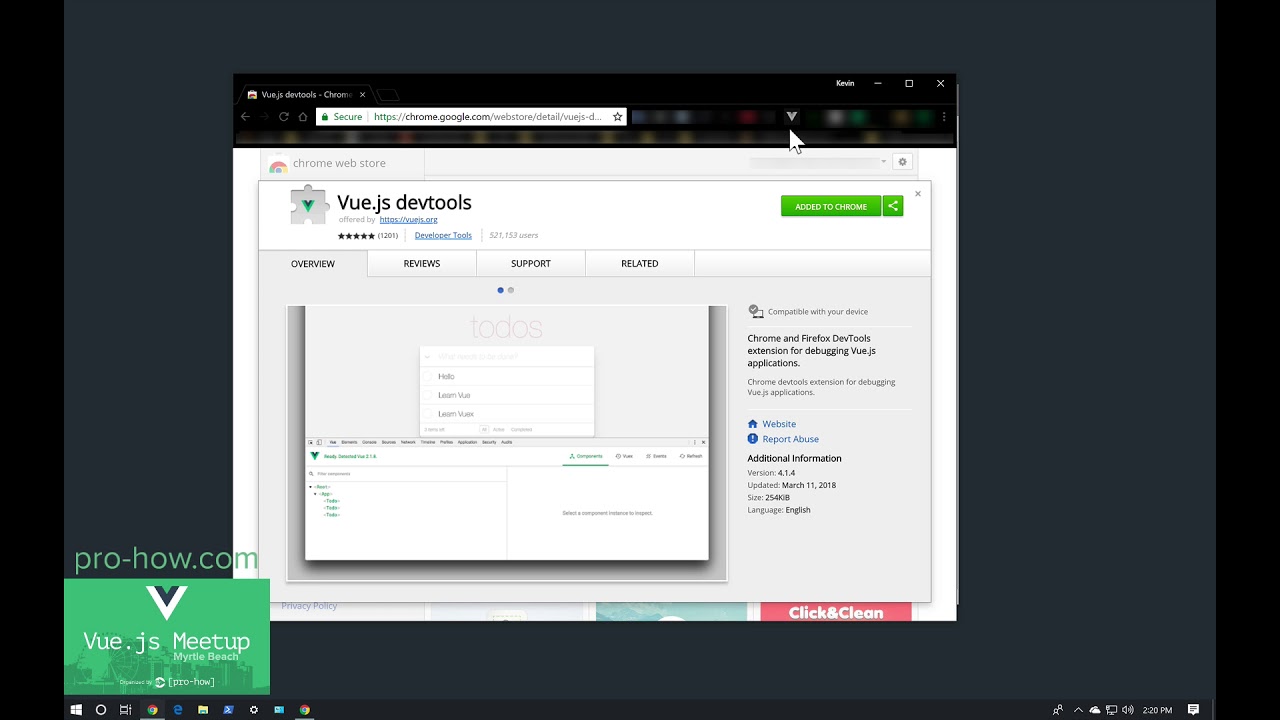 How to install chrome vue devtools. (7/27/2018)