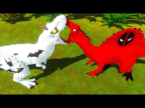 BATMAN T-REX vs WOLVERINE T-REX vs DEADPOOL SPINOSAURUS DEATH RUN - Animal Revolt Battle Simulator