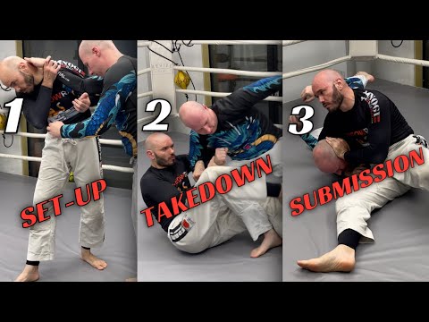 Takedown to instant Submission: Russian tie up to sacrifice throw to Bulldog choke
