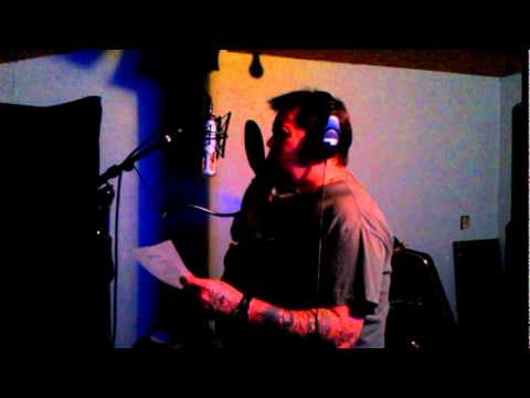 Dorian Grey of Thorn Fetish recording vocal tracks at Eight-Legged Studios