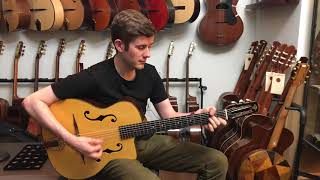 Video thumbnail for 2018 StringPhonic "Chorus" Di Mauro Style Gypsy Jazz Guitar #083 by DjangoGuitars.com