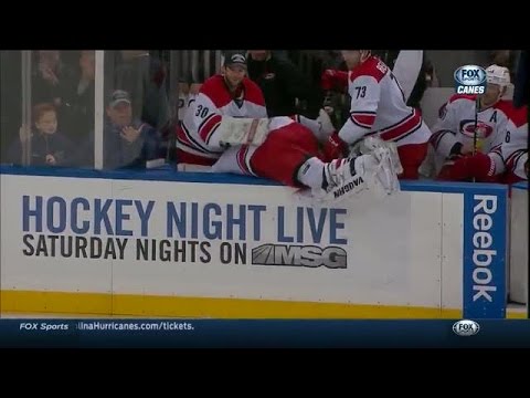 Anton Khudobin needs an assist getting off the ice