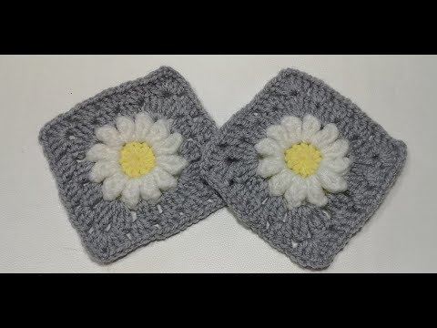 Crochet Grandma's Square with Daisies. How To Crochet Daisy Flower Blanket. ❤️💋❤️
