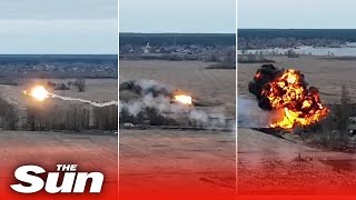 Dramatic video shows moment Russian helicopter blown out of sky by Ukrainian troops as war rages