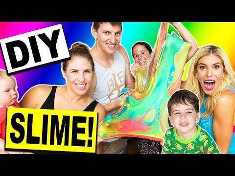 DIY GIANT RAINBOW SLIME WITH MY FAMILY! (NO BORAX)