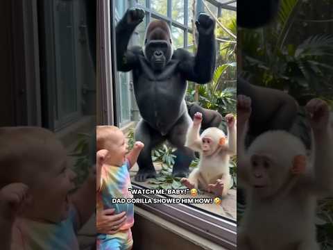 The Baby Started Dancing… Then Dad Gorilla Became the Dance Teacher! 😂🦍💃#BabyGorilla #FunnyAnimals