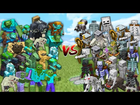 ALL ZOMBIES vs ALL SKELETONS in Minecraft Mob Battle