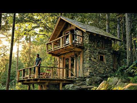 Survival Alone: I Built a Warm Wood & Stone Shelter and Smoked Eel (30 Days Full)