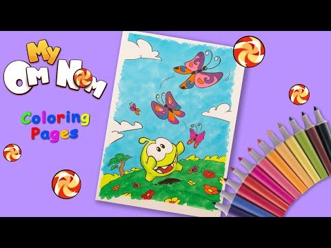 Om Nom Stories Сoloring page. How to draw Om Nom. Coloring book for kids. Video