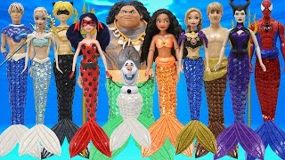 Play Doh Mermaid Spiderman Moana Ladybug Cat Noir Maui Elsa Anna Olaf Kristoff Maleficent Jack Frost