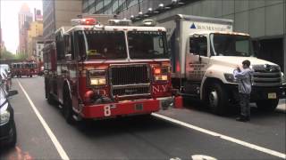 FDNY ENGINE 8 RESPONDING FROM QUARTERS ON 51ST ST. ON THE EAST SIDE OF MANHATTAN IN NEW YORK CITY.