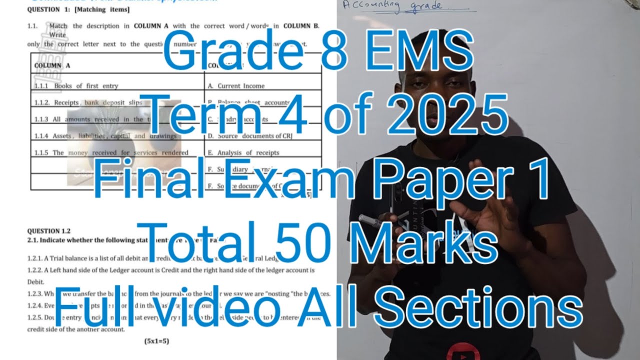 Grade 8 EMS Term 4 | Final Exam Paper 1 of 2025 (Economics management science) accounting