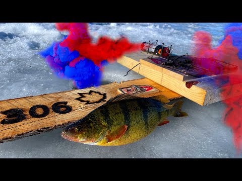 SMOKE Bomb Tip Up Ice Fishing!! GREG OVENS Inspired!! Mouse Trap Setline!!
