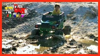 Kruz Joyriding His Powered Ride On Monster Jam Grave Digger 24 volt Playing in the Mud!