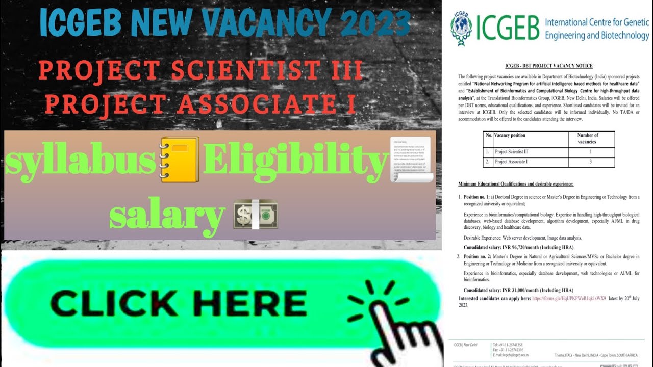 ICGEB NEW VACANCY 2023 #PROJECT SCIENTIST #PROJECT ASSOCIATE #KNOWLEDGE JUNCTION
