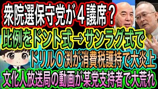 【日本保守党】が衆議院で4議席に？比例制度変更で大躍進！／文化人放送局で某党支持者でコメ欄大荒れ／ドリルO渕が消費税護持で大炎上