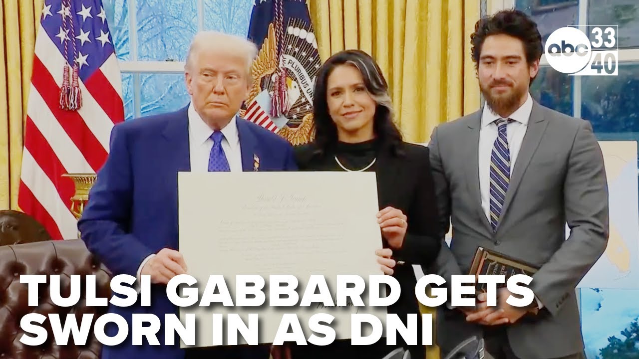 Tulsi Gabbard gets sworn in by President Trump as the Director of National Intelligence