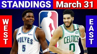 March 31 | NBA STANDINGS | WESTERN and EASTERN CONFERENCE