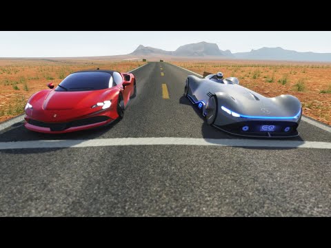 Mercedes-Benz Vision EQ Silver Arrow Concept vs Ferrari SF90 Stradale at Monument Valley