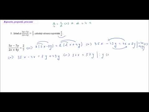 Probleme cu rapoarte, proportii, procente - pb. 5 - Știind că (5x−7y)/(2x+4y)=2/7, calculați x/y
