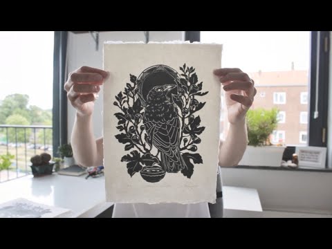 Linocut carving and printing - short film by Maarit Hänninen