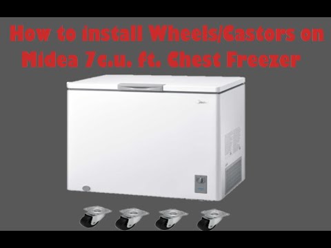 Part of a video titled How to install castors/wheels on Costco Midea Chest freezer