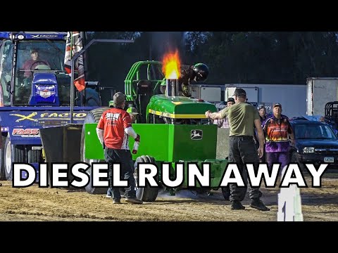 DIESEL RUN AWAY! John Deere Pro Stock Tractor Stuck WIDE OPEN!
