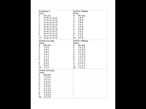 FL(Florida) lottery Fantasy 5 , Pick 3, Pick 4 on 05/15/2019