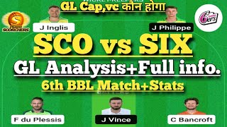 sco vs six bbl 6th t20 match dream11 team of today match| perth vs Sydney sixer dream11prediction