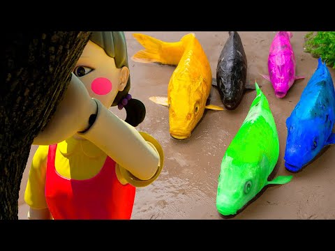 Squid Game - Battle of Golden Carp and Eel, Frog, Crab, Catfish, Rainbow Koi Fish💕Stop Motion ASMR
