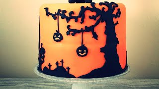 Halloween silhouette Cake Tutorial. Halloween cake decoration fun and different step by step